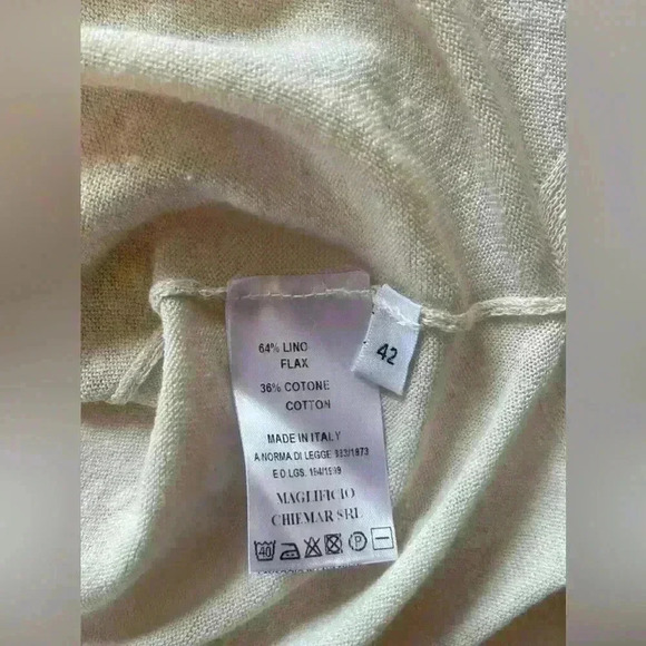 Base Milano Italy Lino Flax/Cotton Blend Long Sleeve Cream Top Women's 42 NWT - Picture 8 of 11